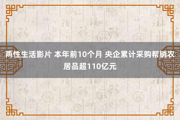 两性生活影片 本年前10个月 央企累计采购帮销农居品超110亿元