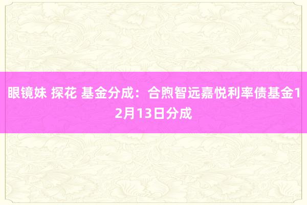 眼镜妹 探花 基金分成：合煦智远嘉悦利率债基金12月13日分成
