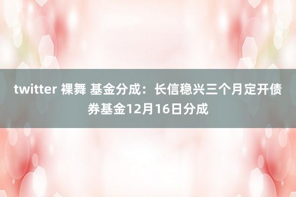 twitter 裸舞 基金分成：长信稳兴三个月定开债券基金12月16日分成